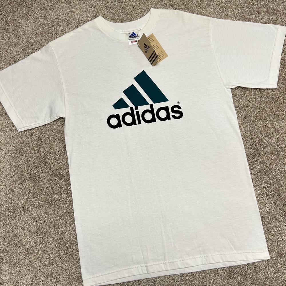 Vintage 90s Adidas Logo Tshirt Men Size Medium Made In USA White New (other)